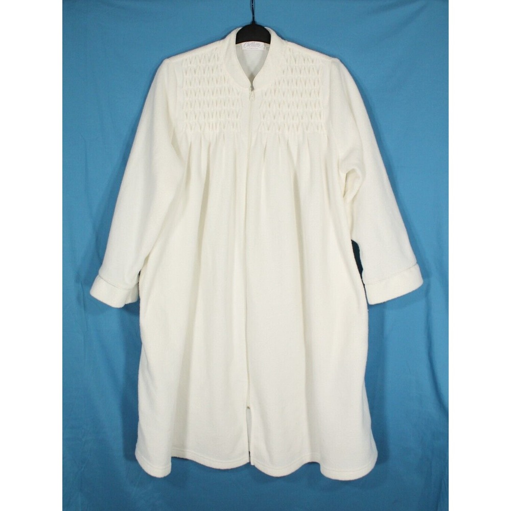 COLLETTE By MISS ELAINE White BRUSHED BACK Terry QUILTED TRIM Zip LOUNGE Robe XL